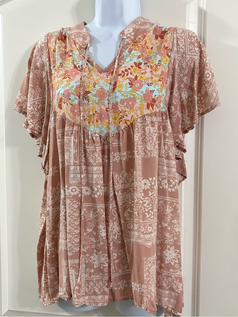 Boho Floral Patchwork Tunic in Blush